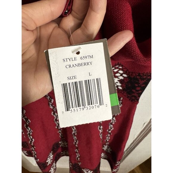Taylor sz L Jacquard Sweater Dress Fit & Flare CUTE Red Floral Holiday NWT Knit - Picture 5 of 9